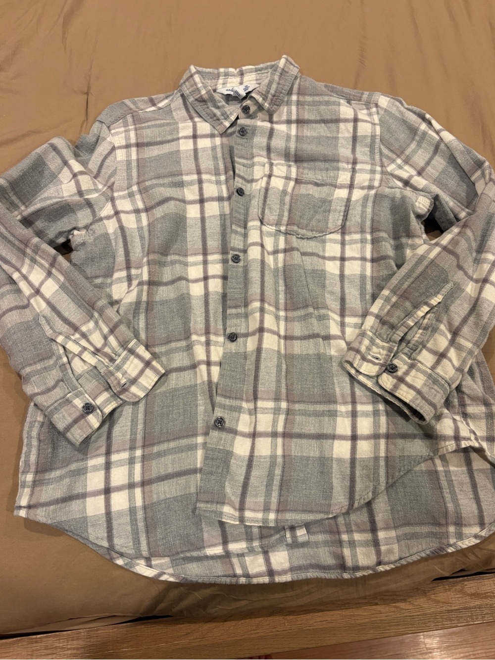 Old Navy Light Gray & White Plaid Button-Down Shirt